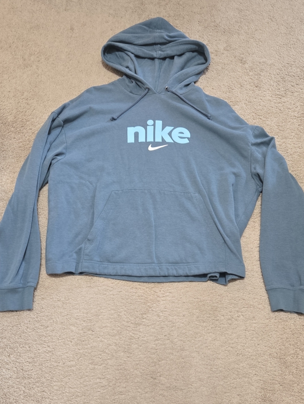 Nike Women's Dusty Blue Pullover Hoodie with Light Blue Logo